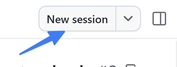 The issue view in the GitHub Copilot app with an arrow pointing to the New session button in the upper right